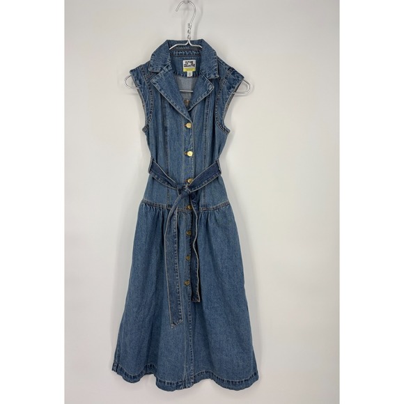 Future Collective Jenee Naylor Dress 0 Blue Denim Sleeveless Button Up Pockets - Picture 3 of 11